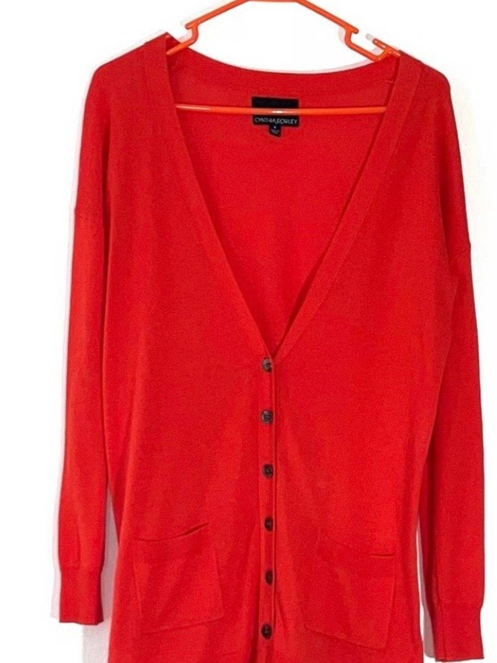 Cynthia Rowley Bright Red V-Neck Button Cardigan